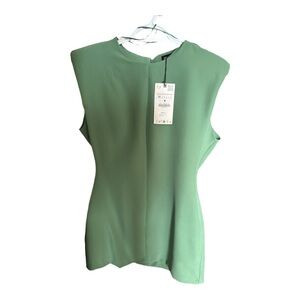 Zara Shoulder Pad Green Mini Dress